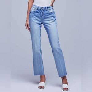 L'AGENCE Milana Clemente Blue Raw Hem Straight Leg Low Rise Stovepipe Jeans 27